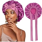 Satin Sleep Bonnet with Bow, Sleeping Cap for Hair Protection.