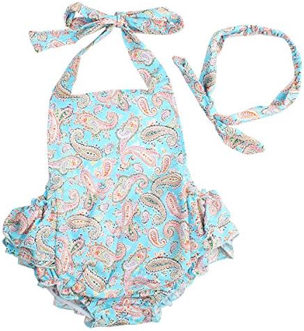 Baby Girls 2pcs Sets Cotton Ruffles Romper Outfits Clothes (L:24Months, Blue Cashew)