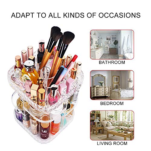 360 Lazy Susan Makeup Organizer, Square Bathroom Shelf Revolving Countertop Tower Display Case Cosmetic Storage Holder, Crystal Clear