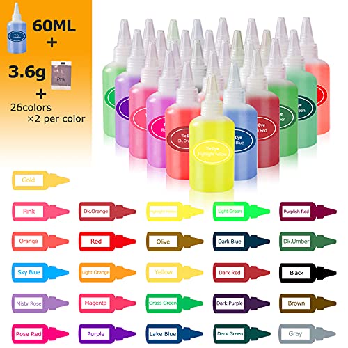Tie Dye Kit with 52 Dye Packets, 26 Colors Fabric Dye Kit for Kids and