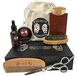 Premium Beard Grooming & Trimming Kit for Men Care - Beard Brush, Beard Comb, Beard Oil, Leave-in Conditioner, Mustache & Beard Balm Butter Wax, Barber Scissors for Styling, Shaping & Growth Gift Set