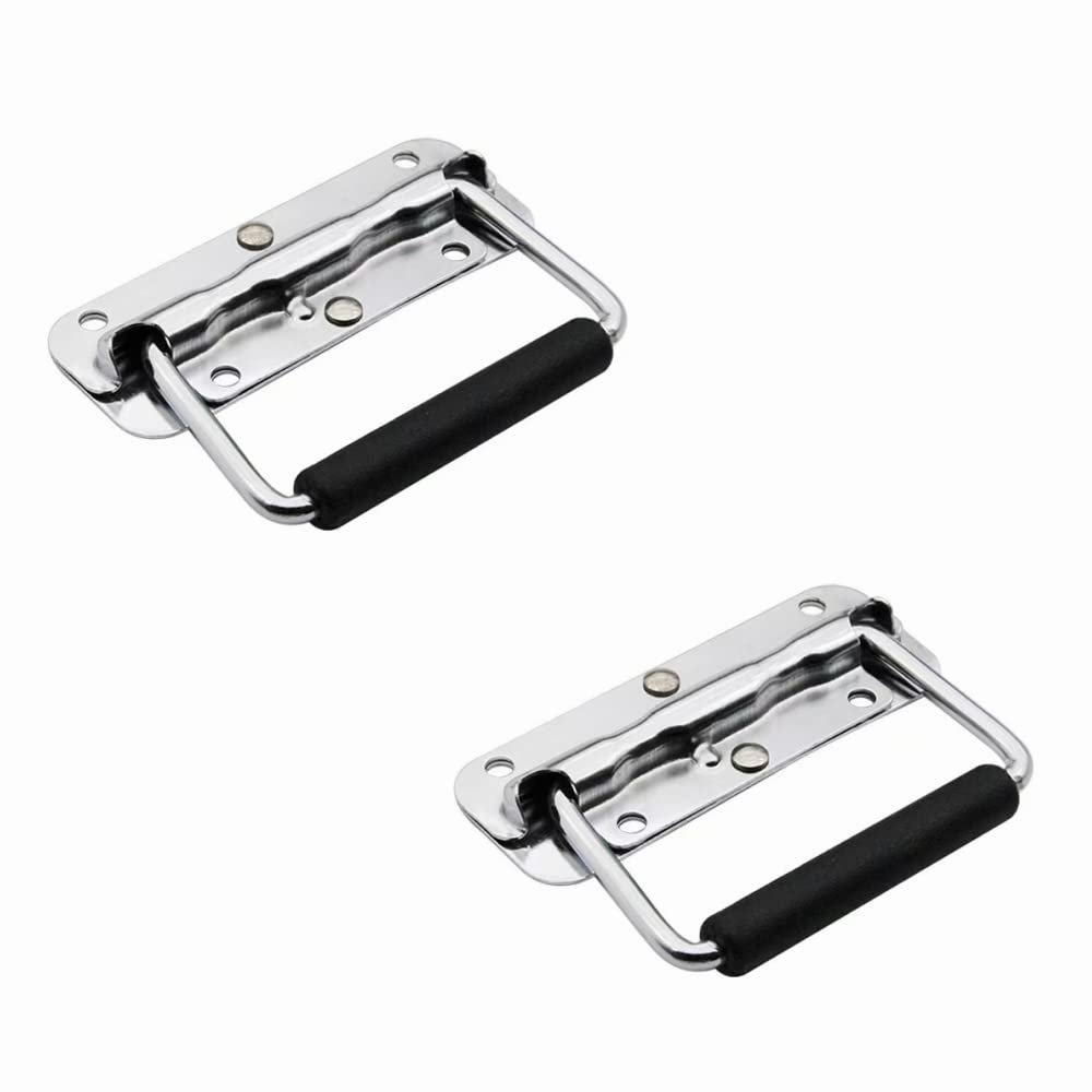 NA 2Pcs Box Handles Metal Handle Lifting Chest Handles Stainless Steel Spring Folding Handles with Rubber Grip for Toolbox Replacement（11 x 4.1 cm）