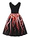Wellwits Women's 3D Digital Octopus Print Sleeveless Vintage Rockabilly Dress