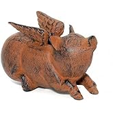 Cast Iron Flying Pig Garden Statue Patio Yard Coin Bank Paperweight