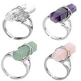JOVIVI Jewelry Gemstone Hexagon Beads Healing Point Chakra Good luck Finger Ring --Adjustable Size (4pc)