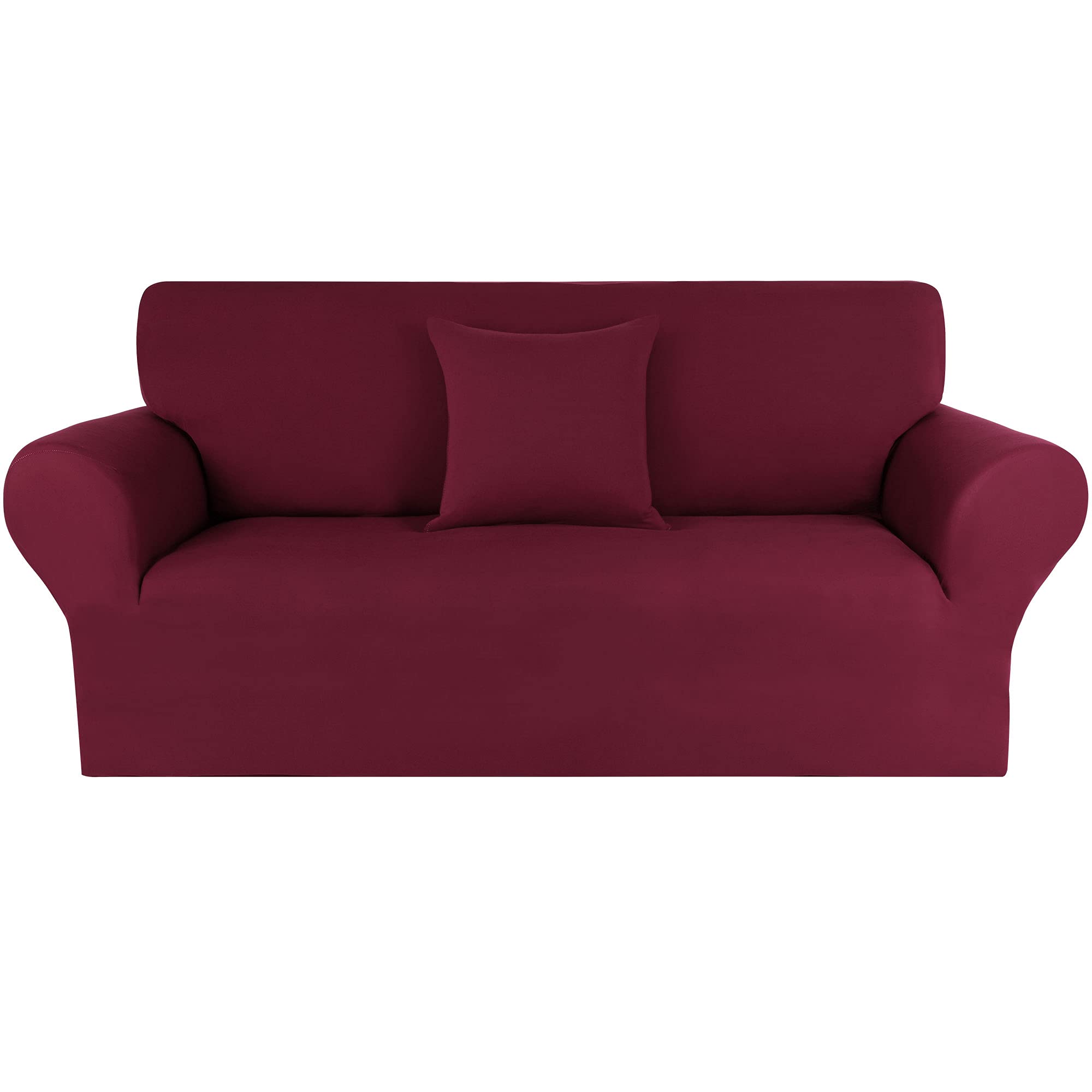 PiccoCasa Stretch Sofa Covers 2 Seater, 1- Piece Wine Loveseat Spandex Elastic Sofa Slipcovers for Universal Couch with 1 Cushion Cover, Washable Soft Couch Furniture Covers for Dogs
