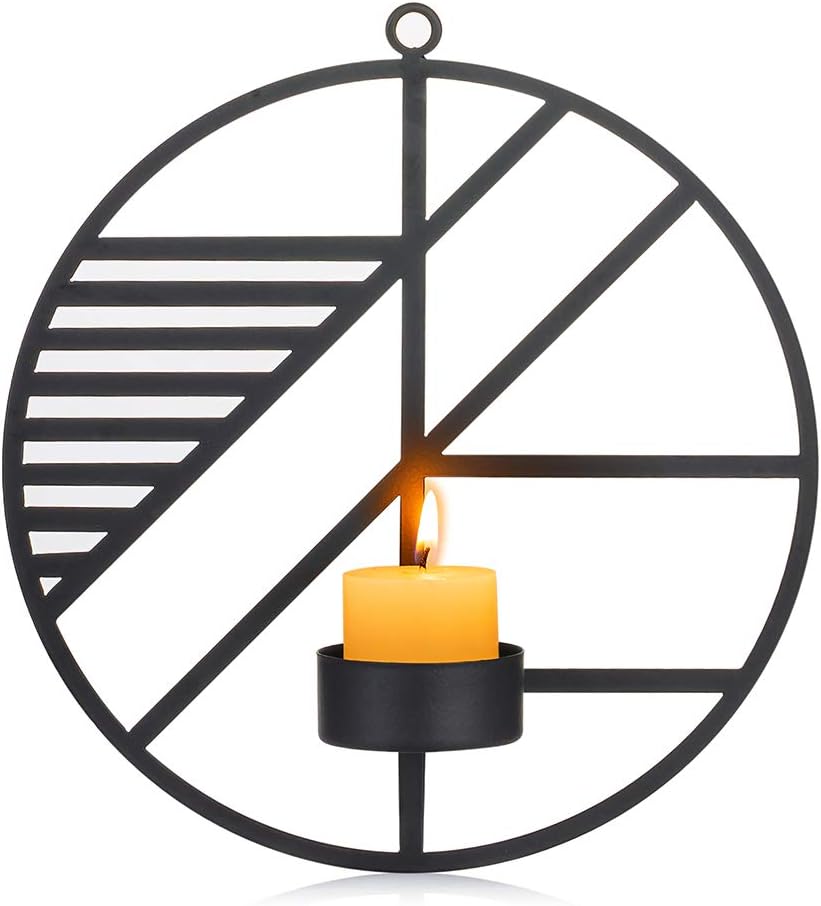 Sziqiqi Wall Mounted Candle Sconces Holder Set of 2 Round Candle Holder for Wall Decorations, Wall Sconces for Livingroom Events Aromatherapy Yard Pathway Patio Porch, Black: Kitchen & Dining