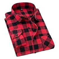 Etecredpow Mens Flannel Casual Buffalo Plaid Checkered Long Sleeve Shirt Red L