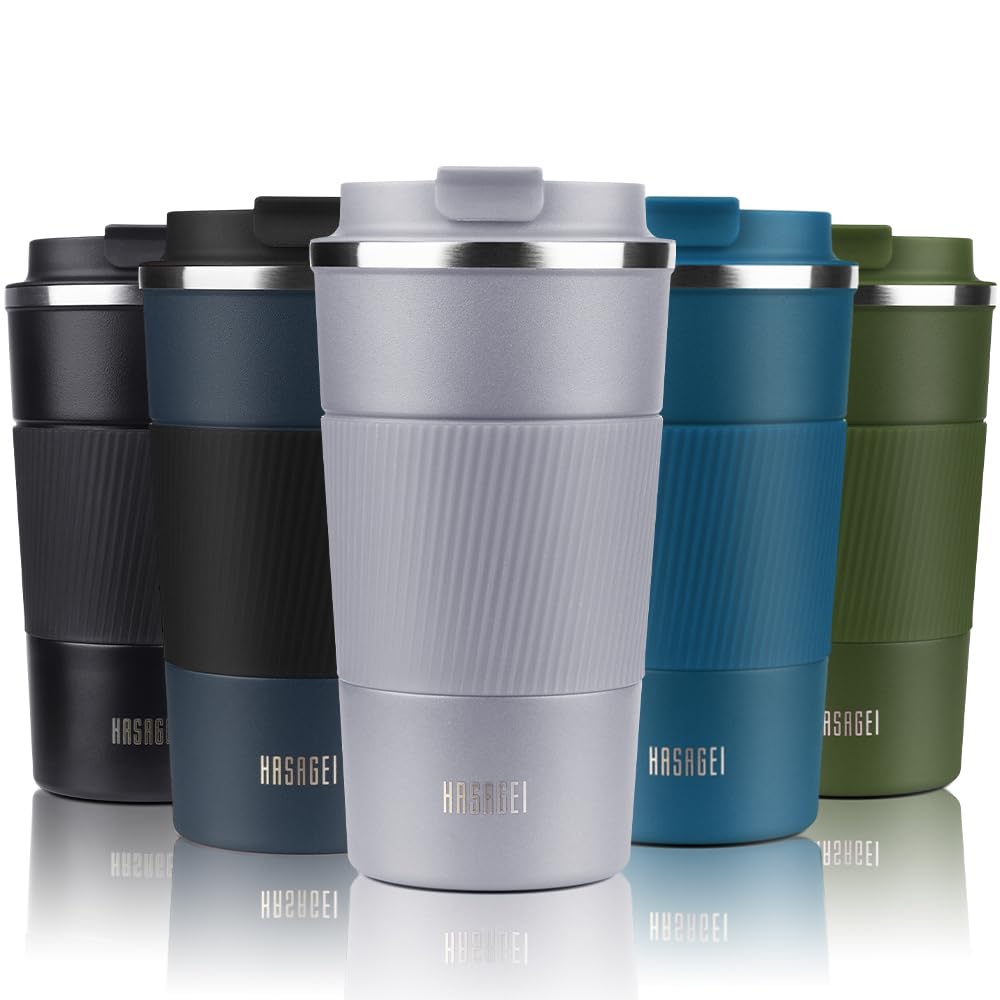 HASAGEI Travel Mug, Insulated Coffee Cup with Leakproof Lid - Vacuum Insulation Stainless Steel for Hot and Cold Water Coffee and Tea 510ml/380ml (Grey, 380ml)