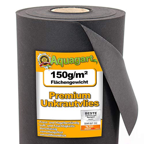 Aquagart Garten Unkrautvlies 150g inkl. 10 Erdanker I umweltfreundliche Unkrautmatte aus Polypropylen, Gartenvlies wasserdurchlässig I Mulchvlies Wurz