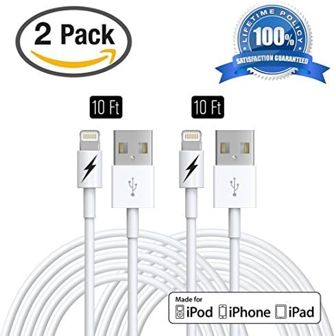 (2 PACK) 10 FT iPhone 6 &amp; 7 Charger Cable - Certified Lightning to USB Charging Cord Connector - Durable &amp; Fast - Zeus Guarantee