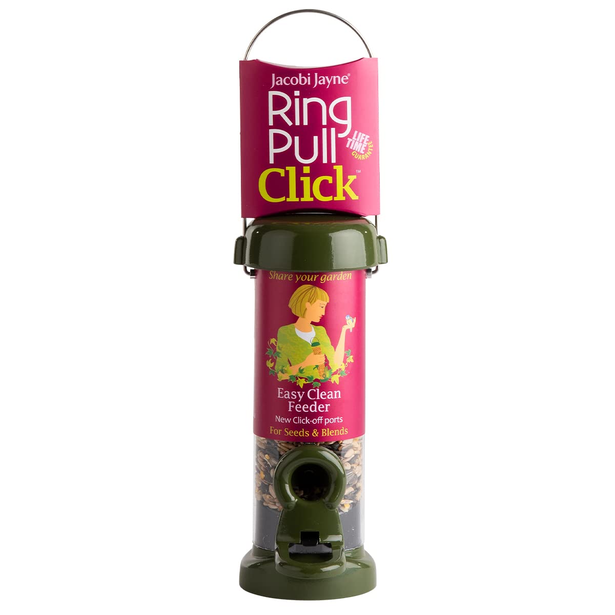 Jacobi Jayne RP3-S1G Ring-Pull Click Small Seed Feeder, green Bird
