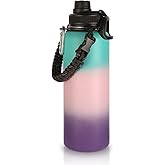 Volhoply 40 oz Insulated Water Bottles Paracord Handle, Stainless Steel Sports Bottle with Spout Lid, Double Walled Vacuum Metal Water Cups, Reusable Water Cup for Adults (Gradient Color, 1 Set)