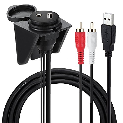 RAYSUN 3 Feet 1M USB & 2RCA to USB & 3.5mm AUX Extension Panel Flush Dash Mount Cable- USB AUX Dash Mount for Car Boat Motorcycle (1M USB & 2RCA Dash Mount)