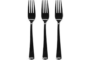 JOY AKKESS 50 Pcs Black Plastic Forks, Black Plastic Silverware, Heavy Duty Plastic Cutlery Set Disposable Utensils Sets for Graduation Party Home Office School Restaurant