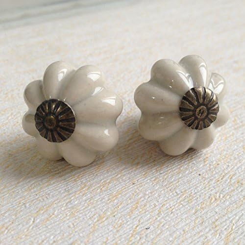 Vita Hardware Small Pumpkin Shape Ceramic Cabinet Knob Cupboard Door Drawer Locker Vintage Furniture pull Closet Dresser Knob Light Grey Pack of 10