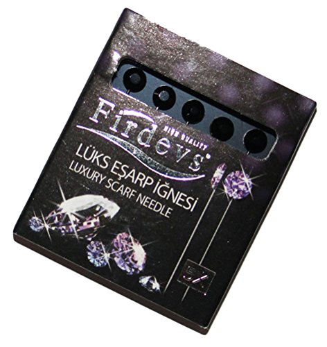 Hijab Pins Set of 5 Firdevs Rhinestone Luxury Scarf Needles (Black)