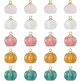 SUPERFINDINGS 20Pcs 5Colors Pumpkin Natural Stone Charms Gemstone Pendants with Platinum Plated Brass Loops Crystal Stone Pendants Pumpkin Charms for Bracelet Necklaces Earrings Jewelry Making, 15mm