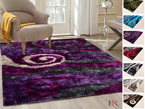 Handcraft Rugs-Shag Rug Super Shiny and Super Soft Wave Contemporary Modern Design Purple/Lilac/Ivory/Silver Grey(Approximately 8 ft by 10 ft)