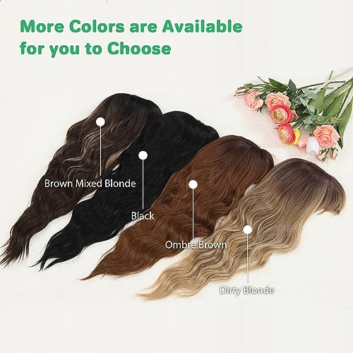 POPTAIYU Ombre Brown Wavy Wigs with Bangs for Women, Long Wavy Wig with Bangs,Curly Natural Looking Synthetic Heat Resistant Fiber Wig for Party Cosplay Daily Use 26 Inches (Ombre Brown)