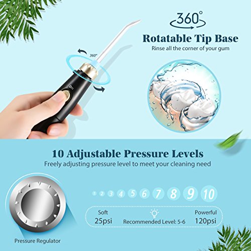 Habor Upgraded 600ml Water Flosser, 8 Jet Tips FDA Oral Irrigator, 70db Quiet 10 Pressure Electric Dental Flosser(Black) - Thumbnail 4