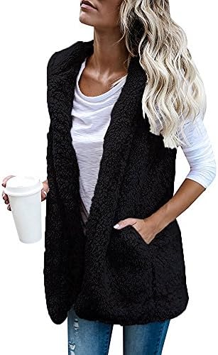 Mintsnow Womens Sleeveless Fuzzy Vest Jacket Hoodies Open Front Cardigan Outerwear