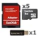  5 PACK - SanDisk 8GB MicroSD HC Memory Card SDSDQAB-008G (Bulk Packaging) LOT OF 5 with SD Adapter and USB 2.0