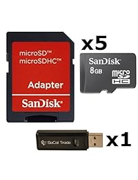 5 Pack   Tarjeta de memoria SanDisk 8 GB MicroSD HC sdsdqab-008g (Bulk embalaje) montón de 5 con adaptador SD y Socal Comercio USB 2.0 micosd & lector de tarjeta de memoria SD