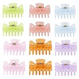 Yeshan Mix Colored Bow Design Small Claw Hair Clip,Plastic No-Slip Grip Jaw Hair Clip for Girls and Women,Pack of 12