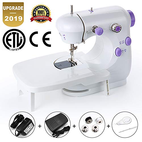 Mini Portable Sewing Machine 2019 Upgrade Double Speed Control Double Thread Needle Electric Household Automatic Sewing Machine with Foot Pedal