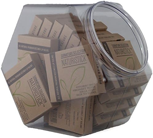 20 All-Natural Lip Balm Gift Packs in a Large Display Jar (4 flavored lip balms and a holder in each pack) by Naturistick, Best Chapstick for Dry, Chapped Lips for Men, Women and Kids, Made in USA