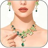 JAGWQRK Bridal Wedding Jewelry Set Red Green Blue Rhinestone Necklace Earrings Teardrop Cluster Pendant Necklace Crystal Jewelry Accessories for Women