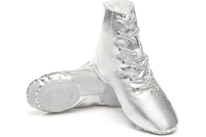 FENLOGFT Unisex Kids Lace-up Jazz Dance Shoes Canvas Soft Leather Split Sole Ballet Boots for Girls Boys (Toddler/Little Kid/Big Kid)