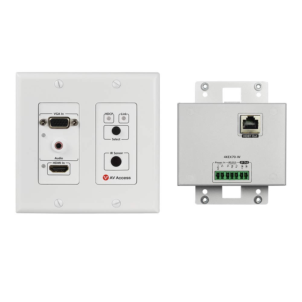 AV Access 70M(230ft) 4K60Hz HDMI Wall Plate Transmitter (HDBaseT), VGA + HDMI Ports, HDR10 and 3D, over RJ45/Cat5e/6a/7, IR + RS232 + EDID, HDCP 2.2, 3.5mm Aux, Work with POE Receiver