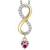 Gem Stone King 925 Silver and 10K Yellow Gold Pink Tourmaline and Lab Grown Diamond Pendant Necklace for Women | 0.54 Cttw | Gemstone October Birthstone | Heart Shape 4MM | With 18 Inch Silver Chain