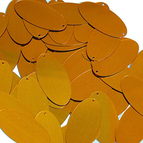 Brass Gold Sequin Oval 1.5 inch Metallic Couture Paillettes. Made in USA. Loose sequins for embroidery, bridal, applique, arts, crafts, and embellishment.