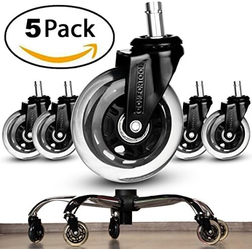 Chair Casters Wheels for Office - Protect Wood Floors - Set of 5 Roller Replacement - Heavy Duty 650 lbs and Easy Rolling on Carpets and Mat Cabinet Hardwood Floor by ComforTool