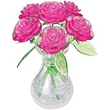 BePuzzled Original 3D Crystal Jigsaw Puzzle - Pink Roses in Vase DIY Assembly Brain Teaser, Fun Model Toy Gift Flower Decoration for Adults & Kids Age 12 and Up, 44 Pieces (Level 2)