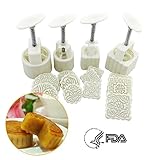 iHomeSet Party Moon Cake Mold - 12 Stamps and 4 Sets    - Mid Autumn Festival DIY Decoration Press  -  50g/100g - White
