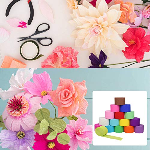 16 Rolls 489.6 Yard Polychromatic Crepe Paper Streamer Backdrop Paper Decorations Rainbow Crepe Paper in 16 Colors, for Party Birthday,Wedding Ceremony,Concert and Various Large Festivals Decoration