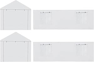 Vanteriam 10 * 20 FT Carport Replacement Tarp Canopy, Sidewall kit Panel Set of 4 with Mesh Windows and Double Head Zippers, 180G PE Waterproof & UV Protected Replacement Sidewall Cover, White