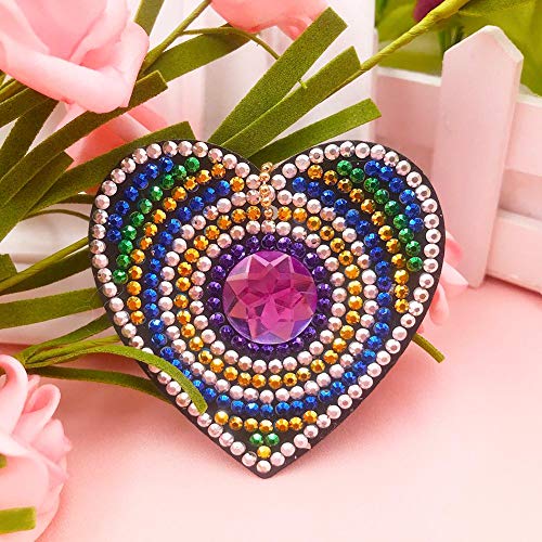 5pcs DIY Heart Sharp Keychain Diamond Painting Mosaic Making Kits 5D Diamond Painting Key Chain Full Drill Bag Love Hanging Ornaments