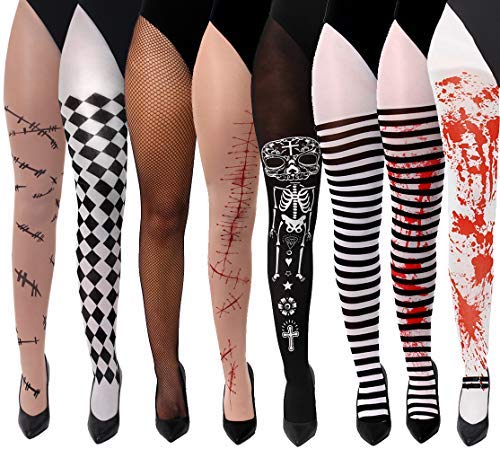 Bloodstained Halloween Tights - Pair of White Tights with Red Bloodstain Pattern - Adults Womens Ladies Spooky Scary Halloween Trick or Treat Fancy Dress Costume Accessory