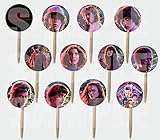 Party Over Here Stranger Things Cupcake Picks Double-Sided Images Cake Topper -12, Eleven Mike Dustin Lucas Will Steve Nancy Jonathon Joyce Jim Billy Max