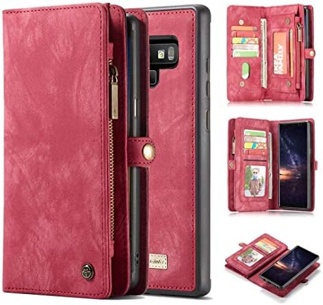 KONKY Caseme Samsung Galaxy Note 9 Wallet Case, Magnetic Detachable Removable Phone Cover Pouch Folio Durable Leather Purse Flip Card Pockets Holder Bag Smooth Zipper (Samsung Galaxy Note 9, Red)