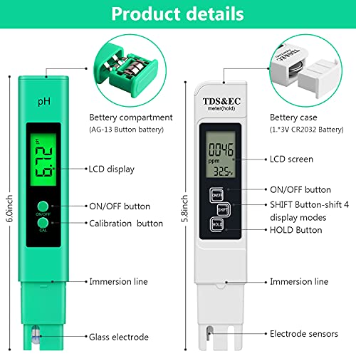 Digital PH Meter, PH and TDS Meter Combo, PH TDS EC & Temperature 4-in ...