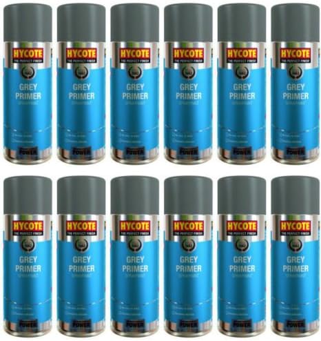 Hycote Grey Primer 400ml Pack of 12 Grey Primer Spray Paint