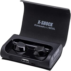 SOUL Electronics X-Shock Absolute True Wireless Earphones. Bluetooth Waterproof Earbuds. in Ear Headset with Mic and Charging Box. for iPhone iPad Android Smartphones Tablets, Laptop. Black