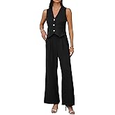 MINTLIMIT Women's 2 Piece Outfits Sleeveless Button Suit Vest Wide Leg Pants Set Casual Summer Matching Set Business Suits