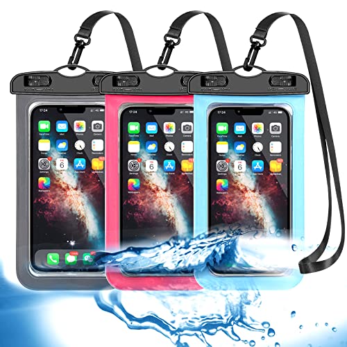 3 Pack Blue Pink Black Universal Waterproof Phone Pouch,Large Phone Waterproof Case Dry Bag IPX8 Outdoor Sports for iPhone 13 12 11 Pro Max XS Max XR X 8 7 SE, Samsung S21 S20 S10,Note,Up to 6.7"